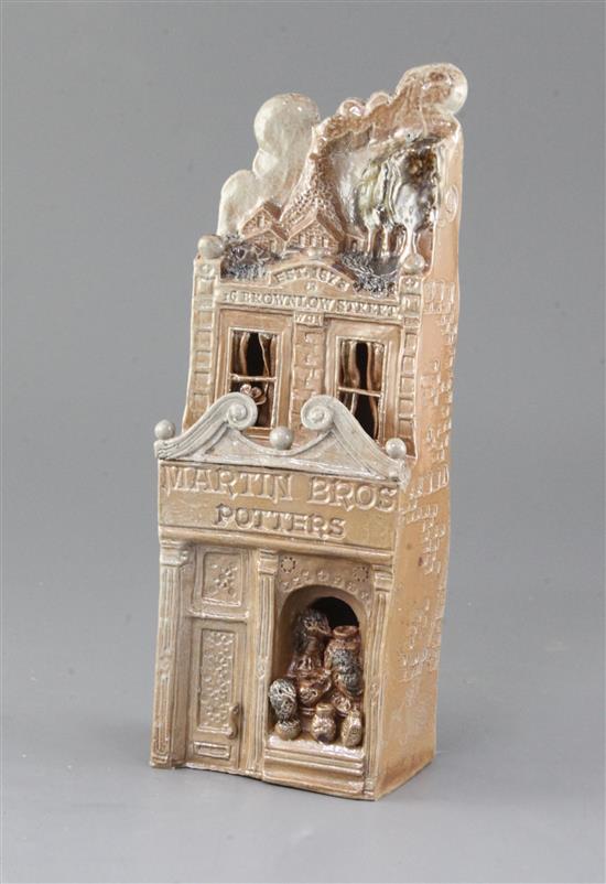 A Martinware Pottery stoneware salt glazed representation of the Martin Brothers Shop, made by Ian Gregory, 10in.